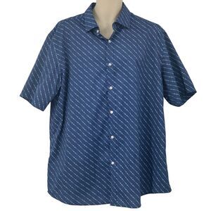 Charleston Threads Men's Short Sleeve Shirt Fish Bone Print 2 Tone Blue Size XXL